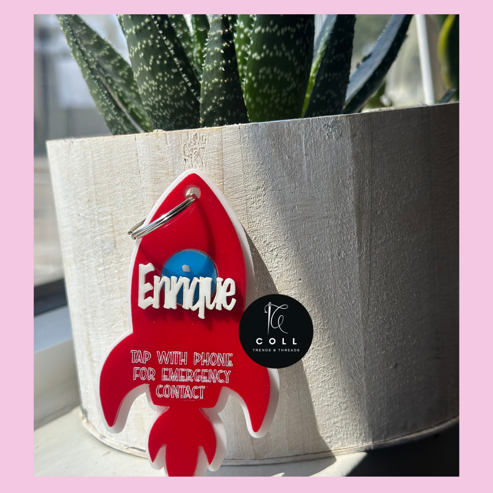 Custom Rocket Ship Tag with NFC Emergency Contact