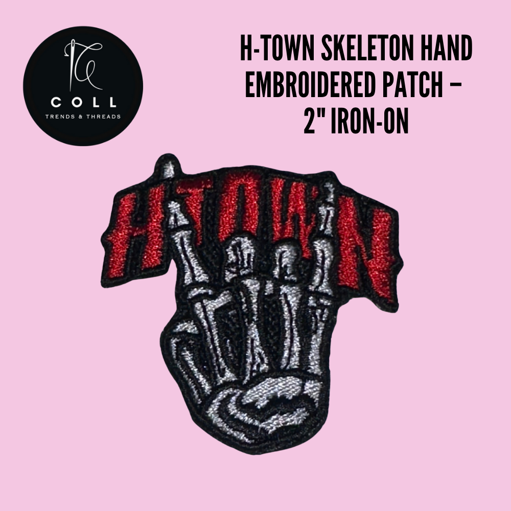 H-Town Skeleton Hand Embroidered Patch – 2" Iron-On