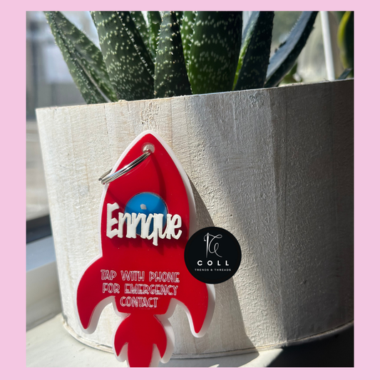 Custom Rocket Ship Tag with NFC Emergency Contact