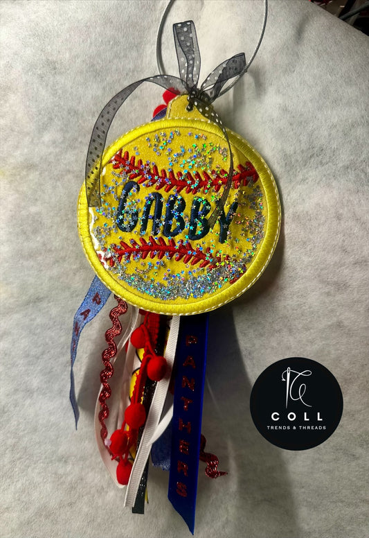Custom Glitter Shaker SOFTBALL Bag Tag