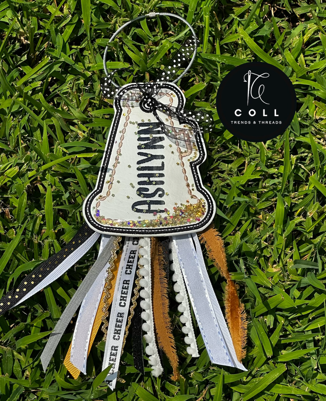 Custom Glitter Shaker CHEER Bag Tag